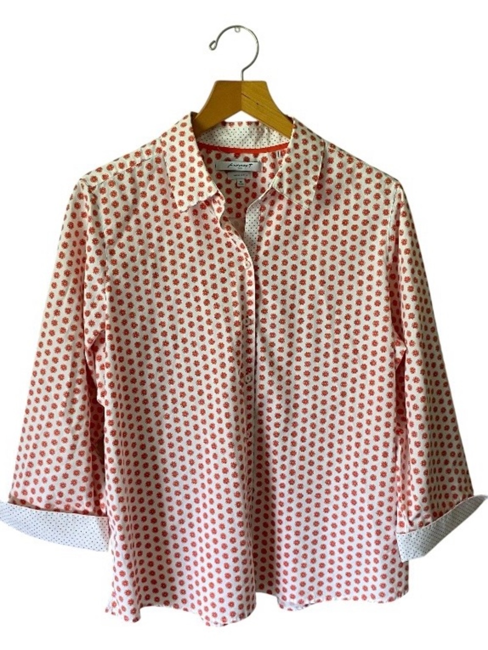Foxcroft Orange Fruit Print Button Up Shirt Size 18 Womens Shaped Wrinkle Free